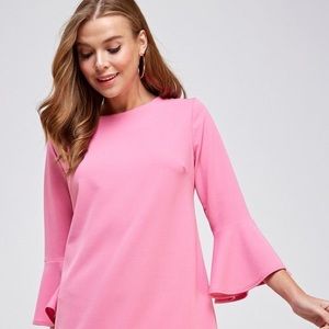 2 Hearts Solid Pink Bell Sleeve Shift Dress